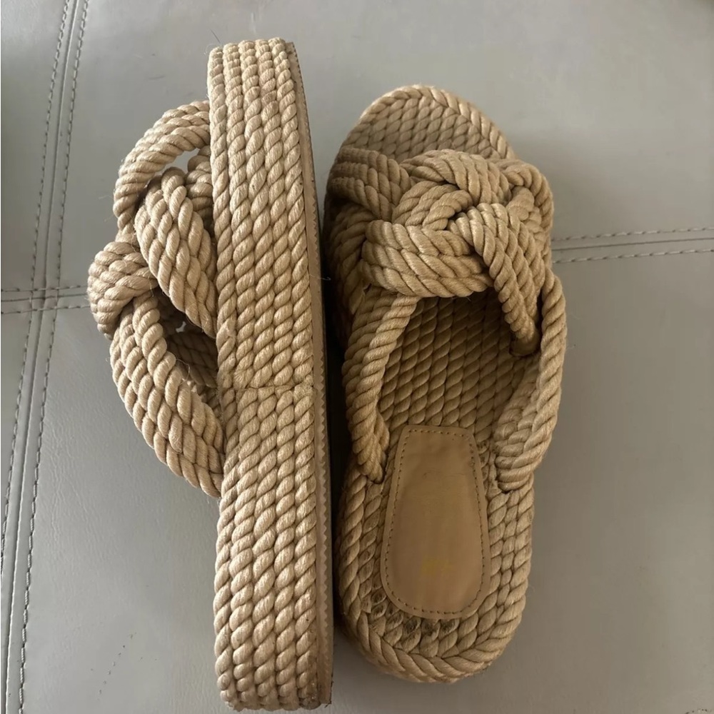 H&M Sandals Womens 39 Slide Platform Casual Comfort Beige Rope Knot Slip On